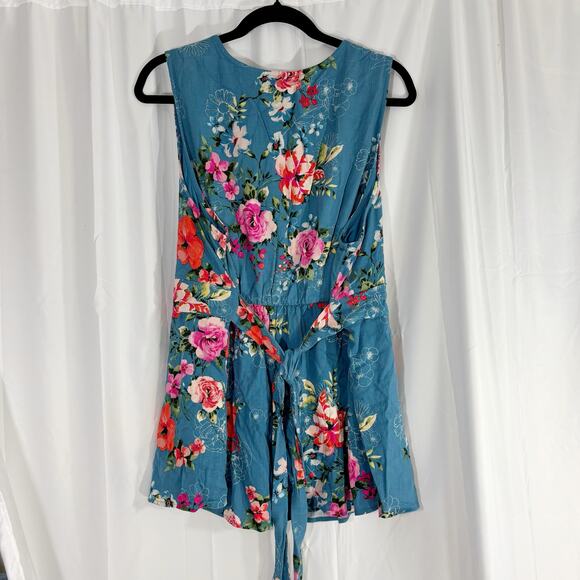 Torrid Rayon Slub Button Up With Waist Detail Tank floral blue Size 2 - Picture 4 of 6